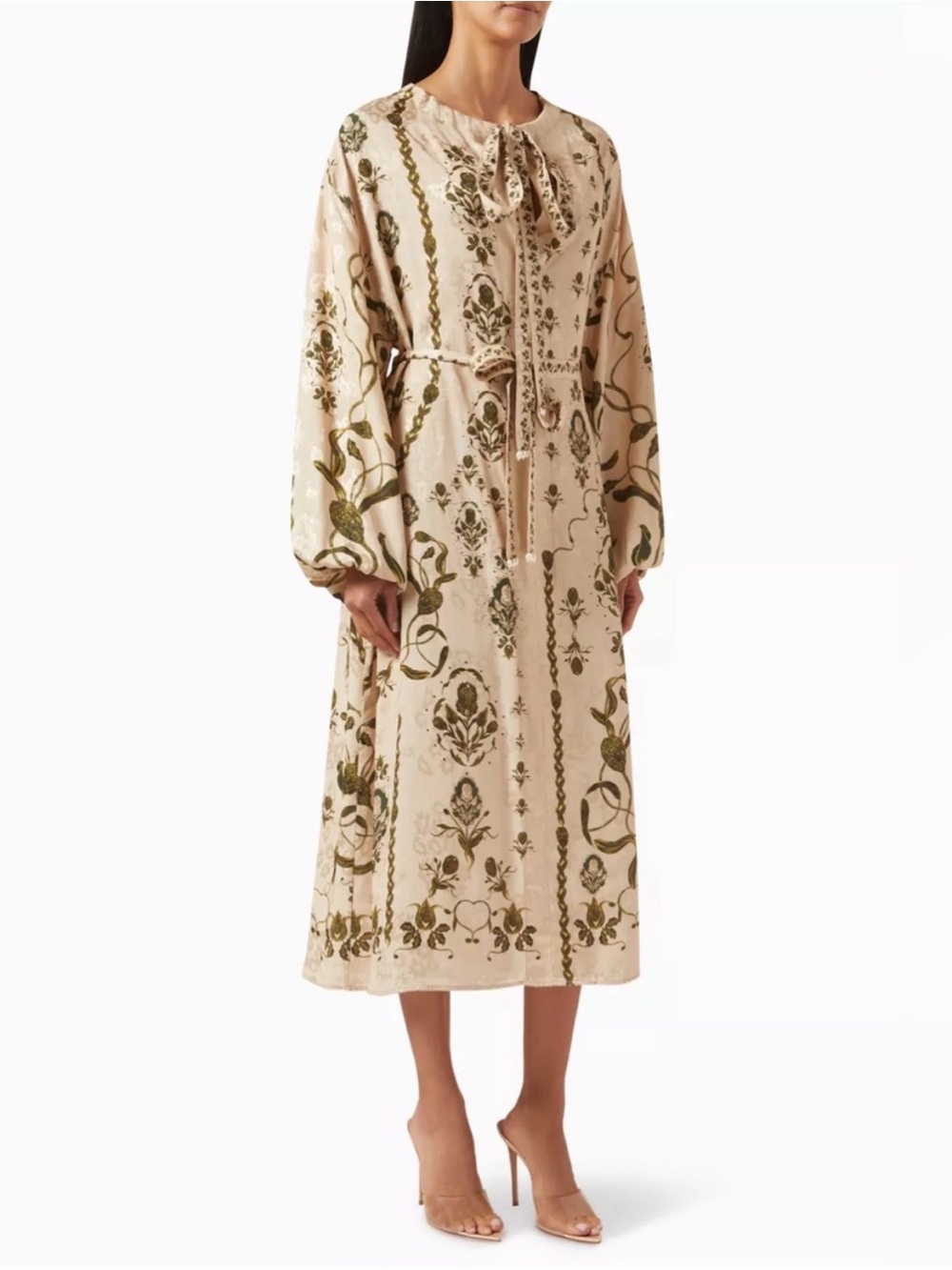Agua by Agua Bendita Zircon Relato Tie-Neck Jacquard Kaftan Dress NWT M/L Womens